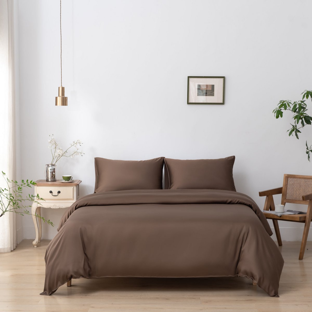 Bambus-Bettwäscheset für 1 Person, Coffee Brown, 400TC