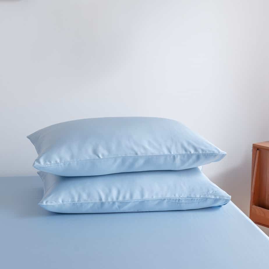 Close-up of a Sky Blue bamboo pillowcase