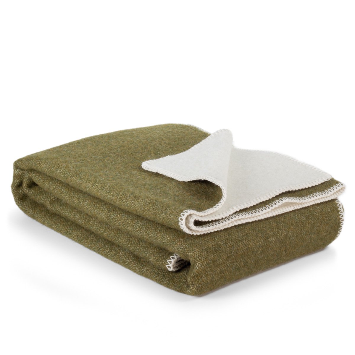 Woolen Bedspread Hunter, folded to show texture in dark green