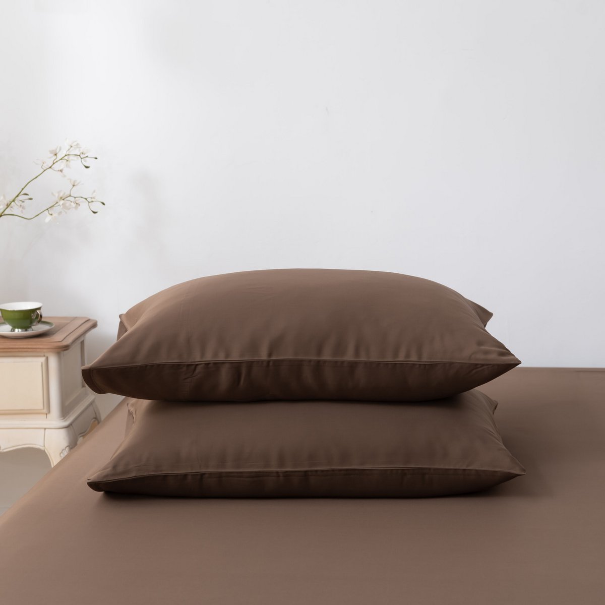 Coffee Brown bamboo bedding set shown in its packaging