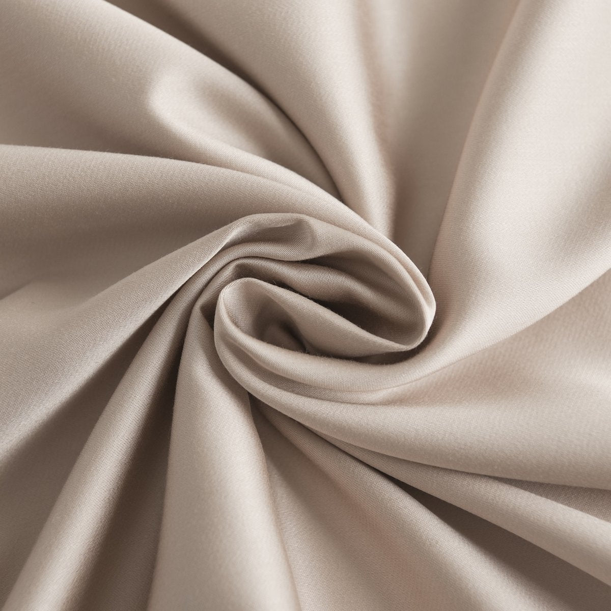 Close-up of gathered Soft Taupe bamboo fabric