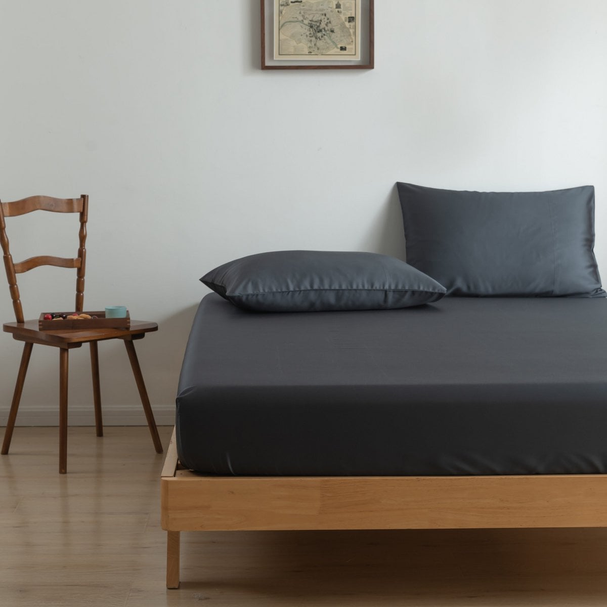 Space Blue bamboo pillowcases shown with their packaging