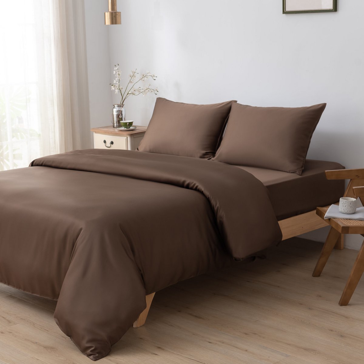 Bambus-Bettwäscheset für 1 Person, Coffee Brown, 400TC